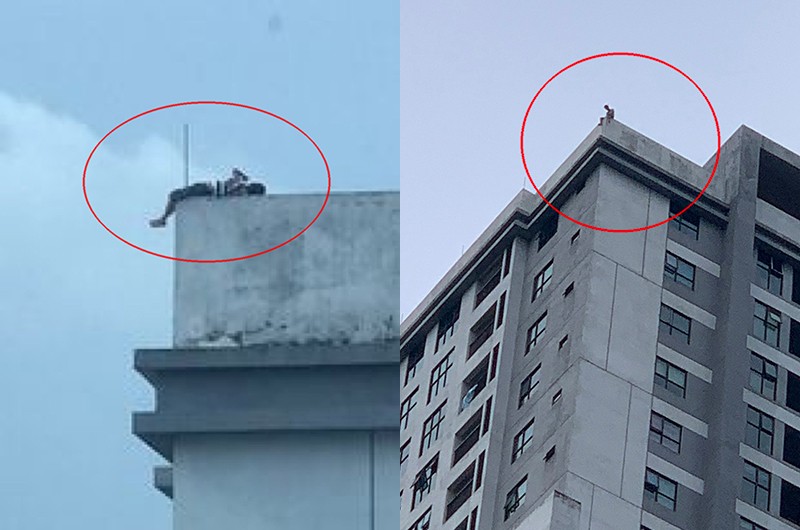 Người đàn ông nằm vắt vẻo trên mái nhà chung cư với ý định tự tử