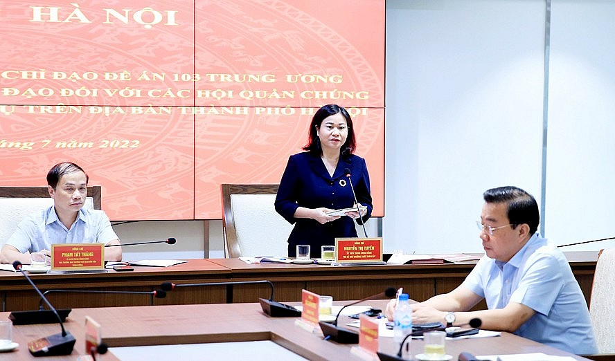 Phó Bí thư Thường trực Thành ủy Hà Nội Nguyễn Thị Tuyến phát biểu tại hội nghị