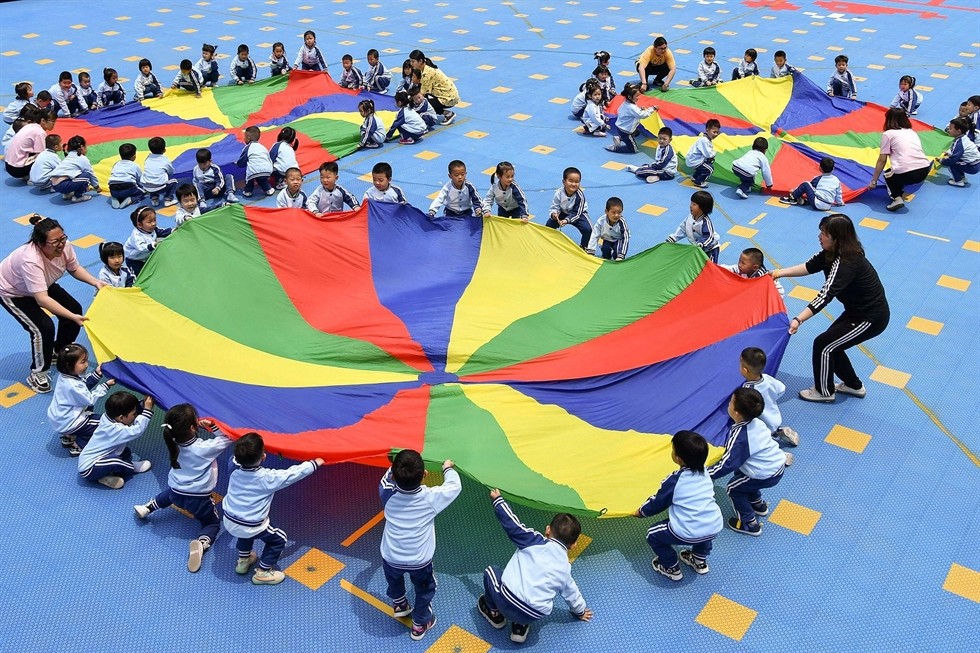 Trẻ em một trường mẫu giáo ở Yên Đài, tỉnh Sơn Đông, Trung Quốc (Ảnh: AFP)