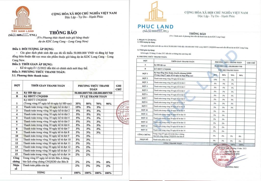 thông báo phương thức thanh toán 