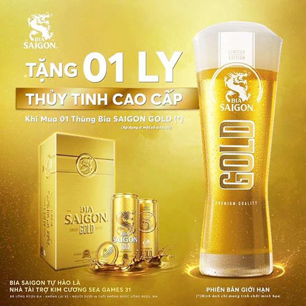 Với mỗi thùng Bia Saigon Gold, khách hàng được tặng kèm một ly thủy tinh cao cấp có in logo Bia Saigon Gold (Số lượng có hạn)