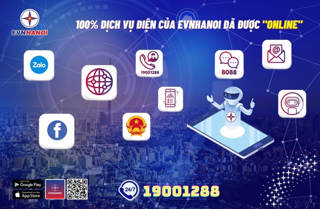 100% dịch vụ điện của EVNHANOI đã được “online”