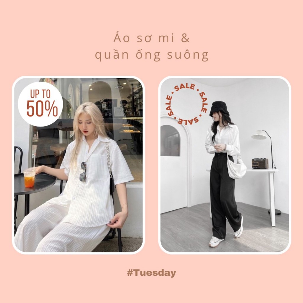 Thanh lịch cùng áo sơ mi và quần ống suông vào thứ 3 với giá cả set chỉ từ 200K trên Shopee