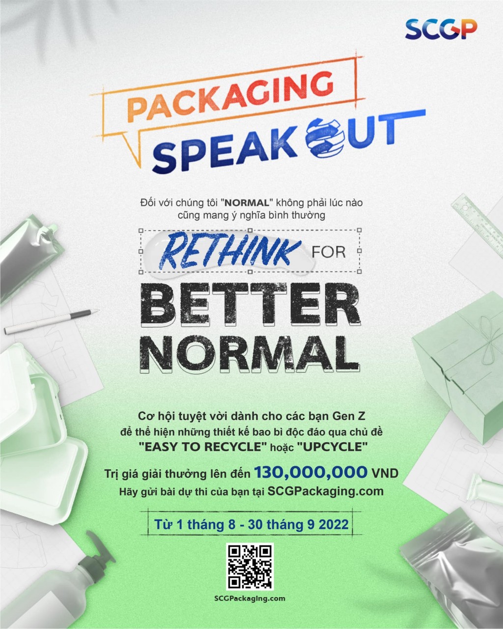 Cuộc thi thiết kế bao bì SCGP Packaging Speak Out 2022 – Việt Nam truyền cảm hứng từ ý tưởng “Rethink for BETTER NORMAL” cho các thế hệ trẻ mai sau.