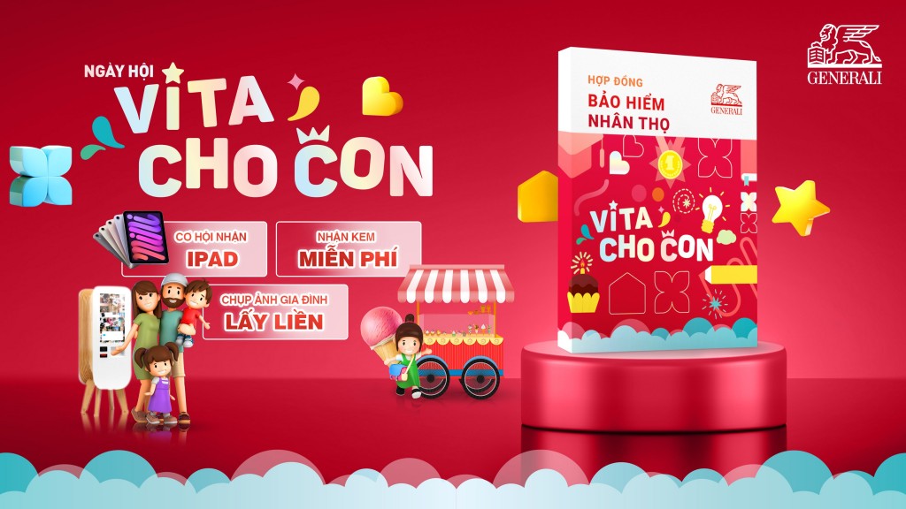 Generali sẽ triển khai chuỗi hoạt động “Ngày hội VITA – Cho Con” vào các ngày cuối tuần từ 27/8 – 11/9 tại các trung tâm thương mại ở Tp.HCM và Hà Nội với nhiều quà tặng hấp dẫn cho các gia đình