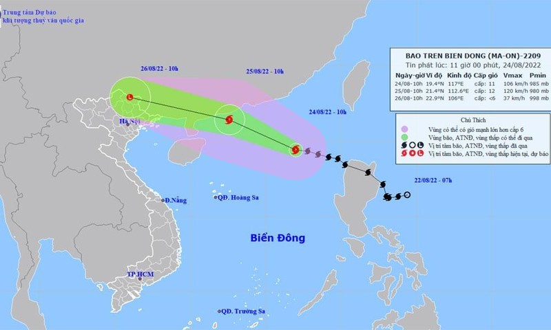 Hướng di chuyển của bão số 3. (Nguồn: nchmf.gov.vn)