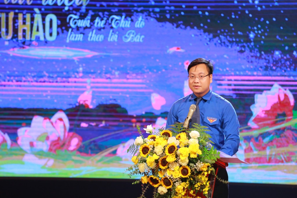Đồng chí Trần Quang Hưng - Ủy viên BCH Trung ương Đoàn, Phó Bí thư Thành đoàn Hà Nội phát biểu tại chương trình