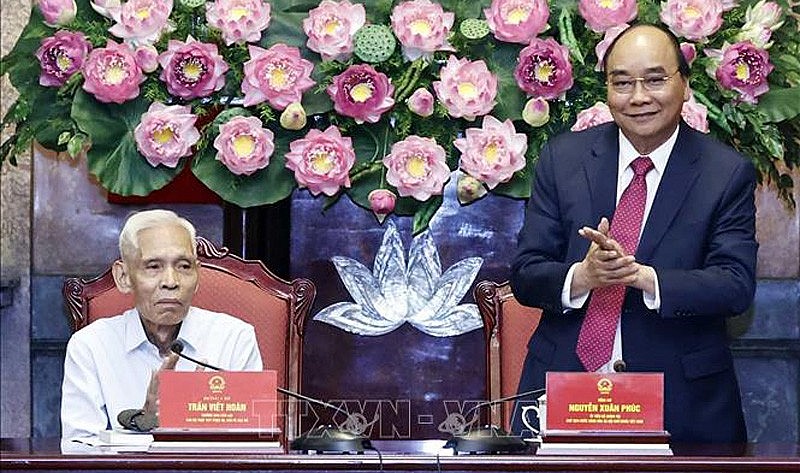 Chủ tịch nước Nguyễn Xuân Phúc tại buổi gặp mặt. Ảnh: Thống Nhất/TTXVN