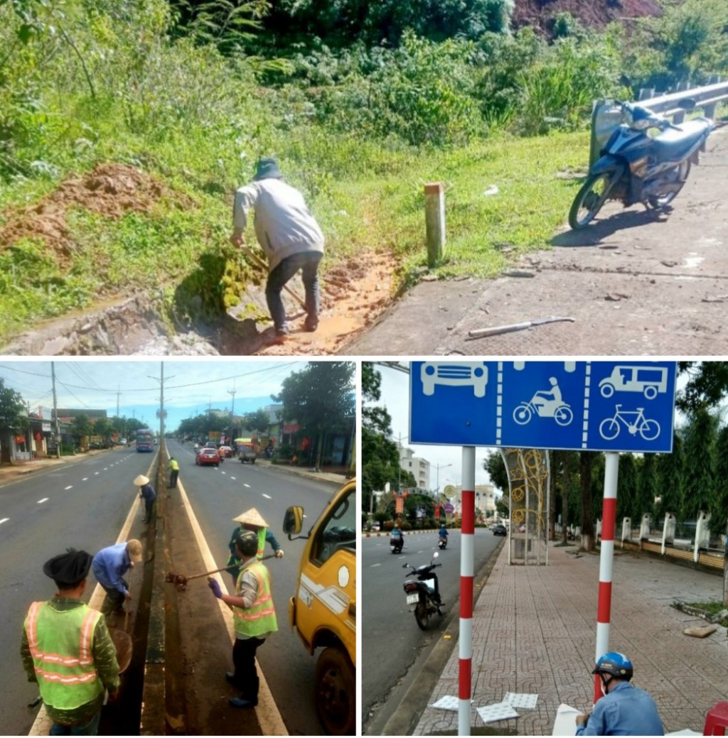 công tác phát quang, kiểm tra hệ thống các biển báo hiệu đường bộ của Cục QlĐB III