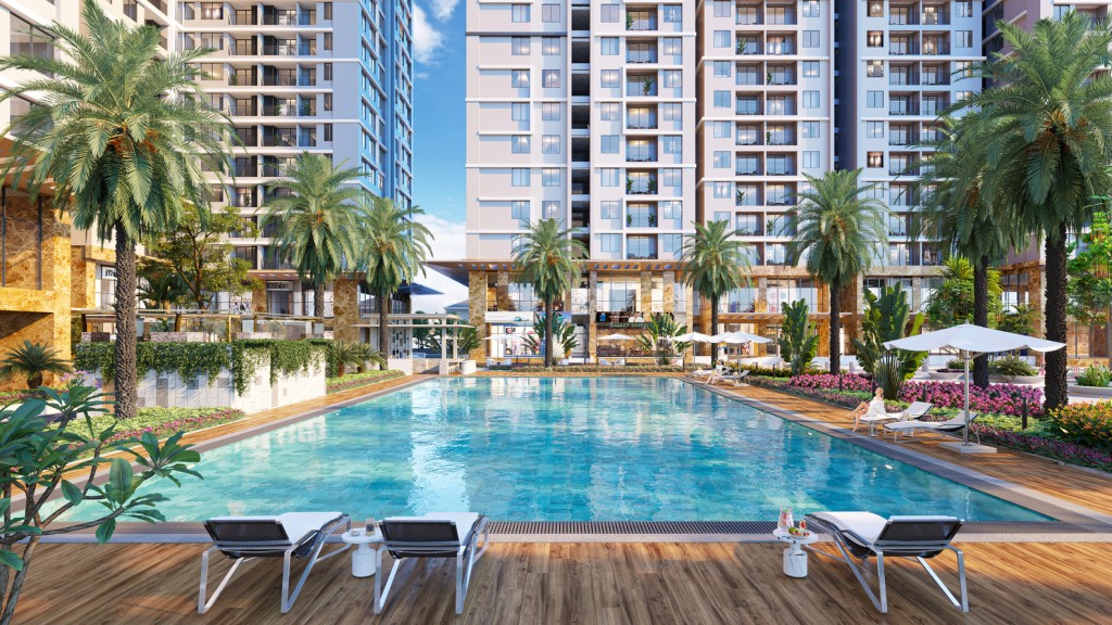 Khu vực bể bơi phong cách resort tại Hanoi Melody Residences