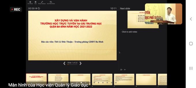 Ông Lê Đức Thuận - Trưởng phòng GD&amp;ĐT Quận Ba Đình (TP Hà Nội) tham gia trao đổi giúp các trường 