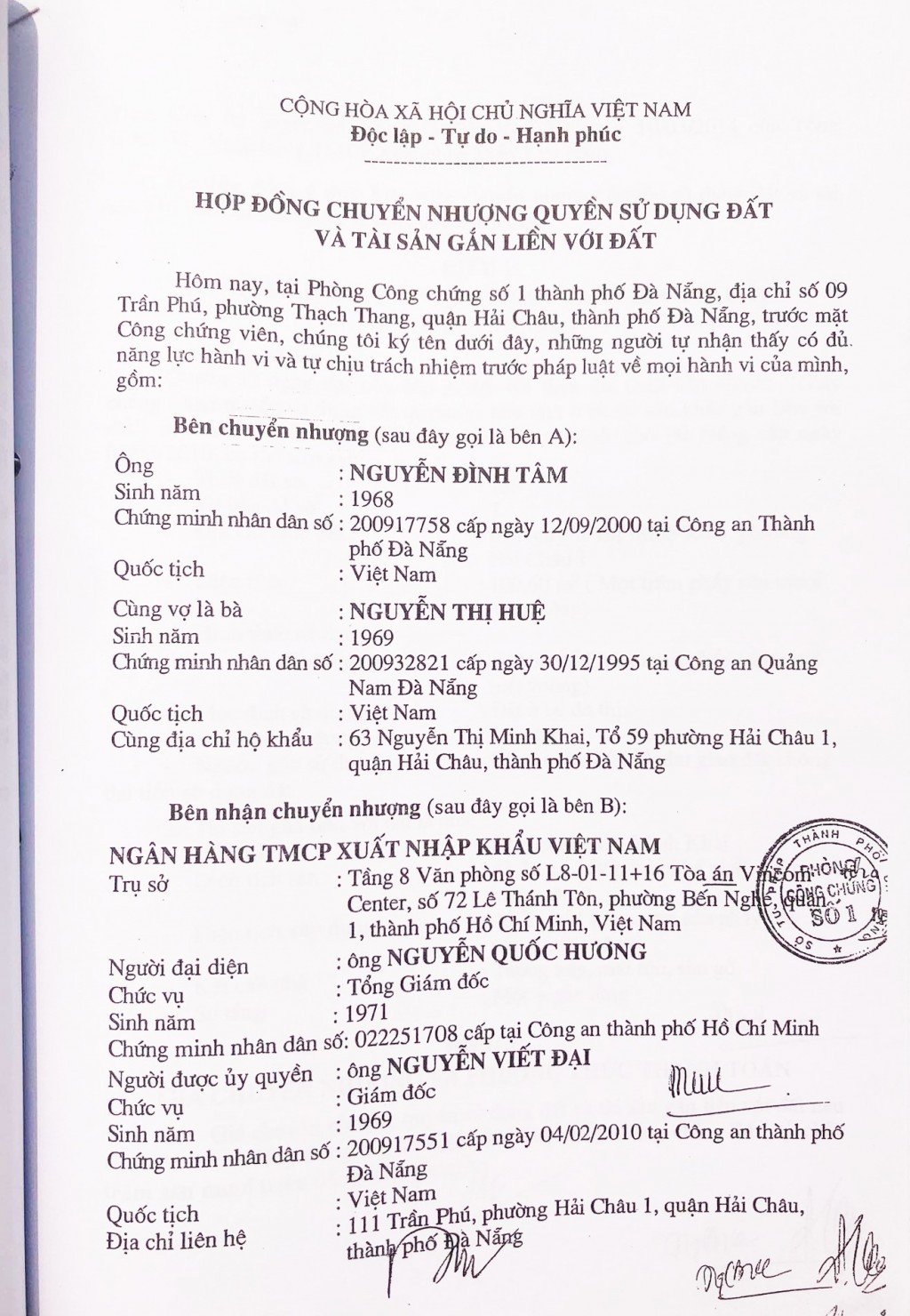 Hợp đồng chuyển nhượng quyền sử dụng đất và tài sản gắn liền với đất giữa vợ chồng ông Tâm với Eximbank là giao dịch dân sự có dấu hiệu vi phạm điều cấm của pháp luật