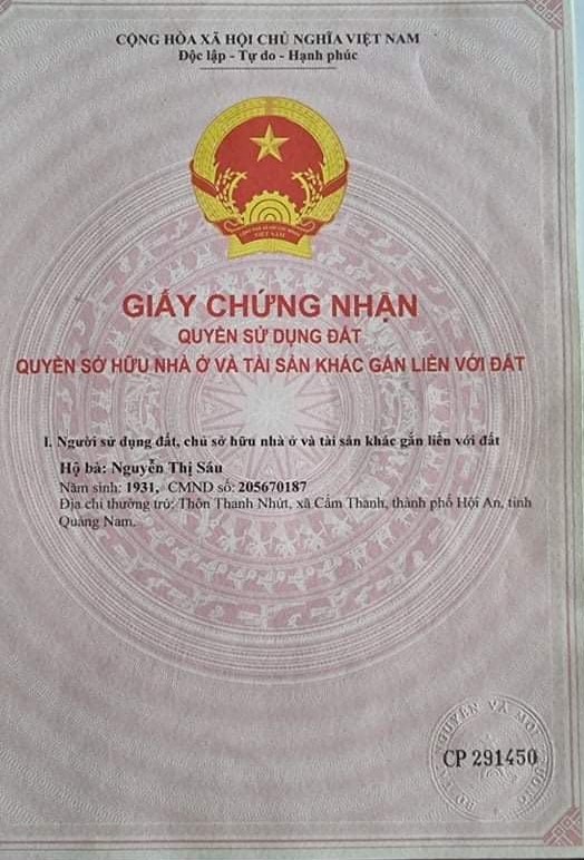 Giấy CNQSD đất mang tên Hộ bà Nguyễn Thị Sáu