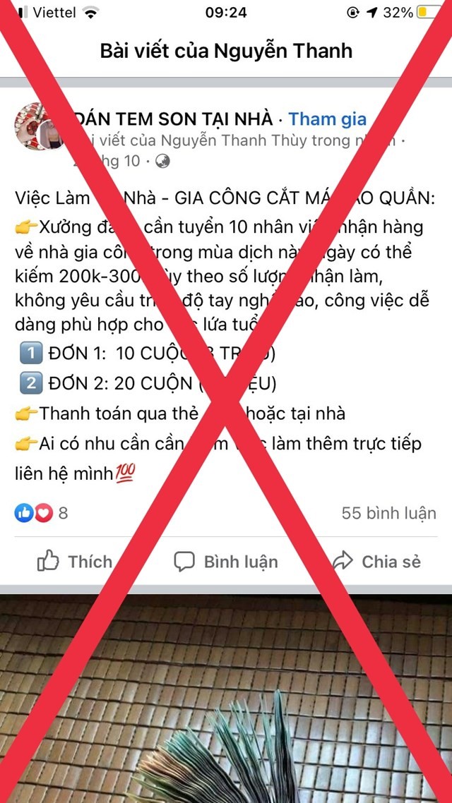 Cẩn trọng với những tin tuyển dụng việc làm cắt tem mác tại nhà.