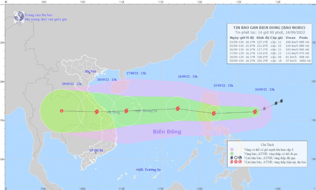 Bão Noru giật cấp 14 đang di chuyển rất nhanh vào Biển Đông