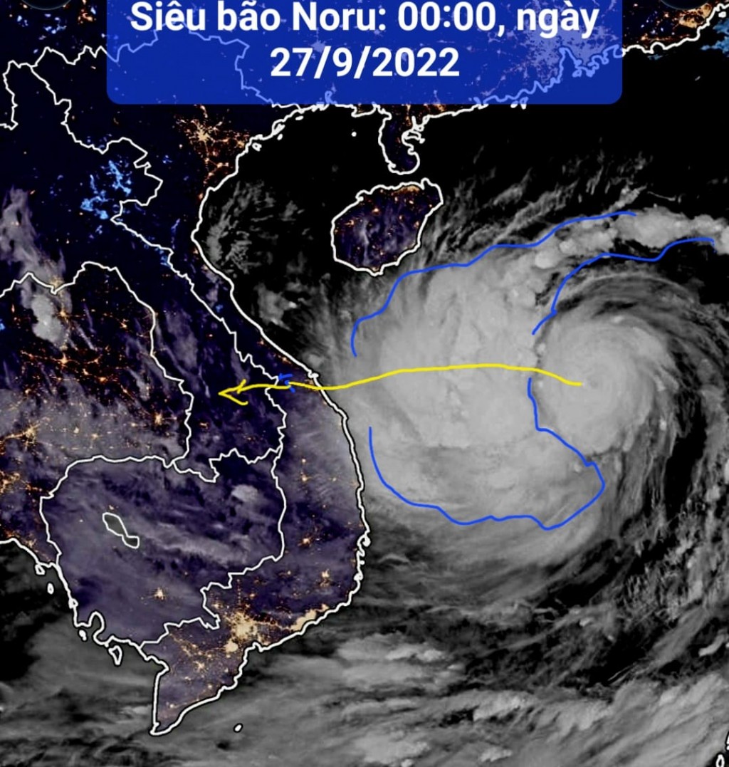 Siêu bão Noru sẽ đổ bộ vào đất liền Trung Trung Bộ vào khuya ngày 27/9