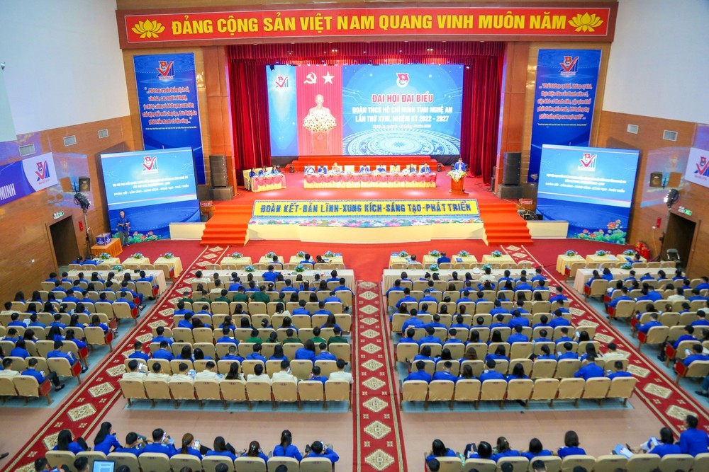 Toàn cảnh Đại hội Đoàn Thanh niên Cộng sản Hồ Chí Minh tỉnh Nghệ An lần thứ XVIII, nhiệm kỳ 2022 - 2027. Ảnh: Đình Tuyên