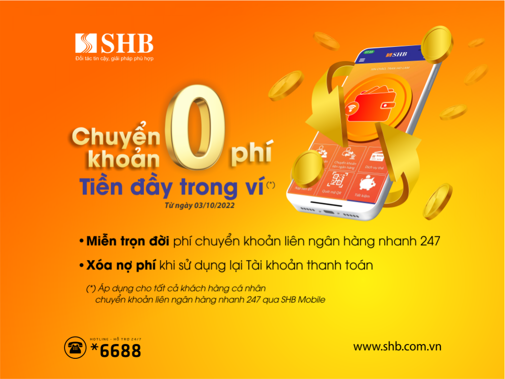 Chuyển khoản không phí - Tiền đầy trong ví cùng SHB