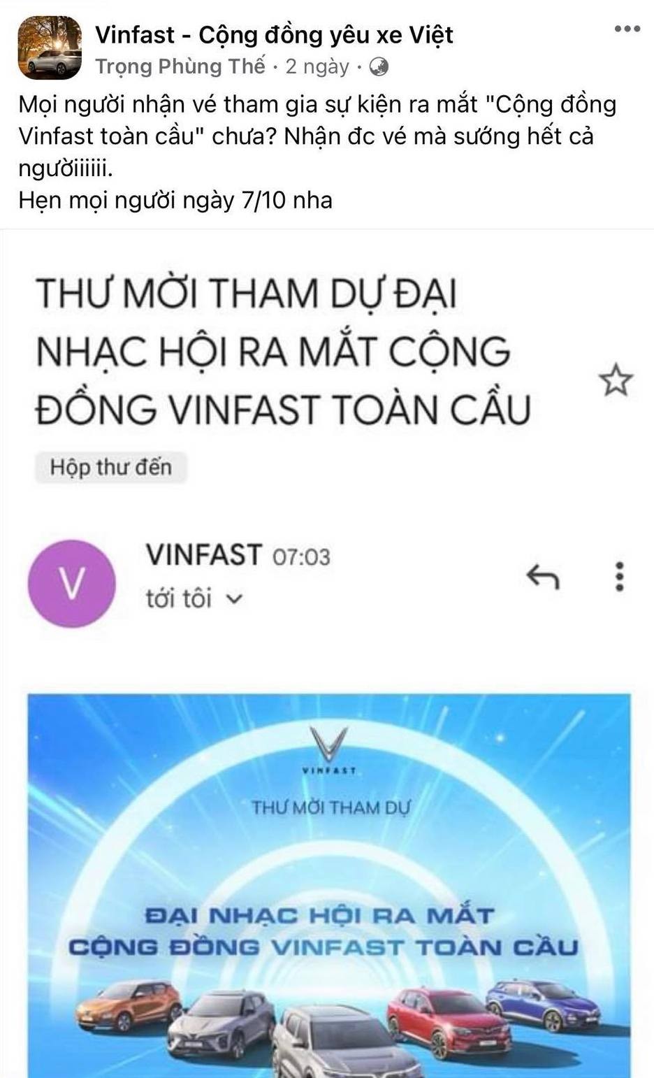 Cộng đồng yêu xe hào hứng “khoe” vé đại nhạc hội VinFast