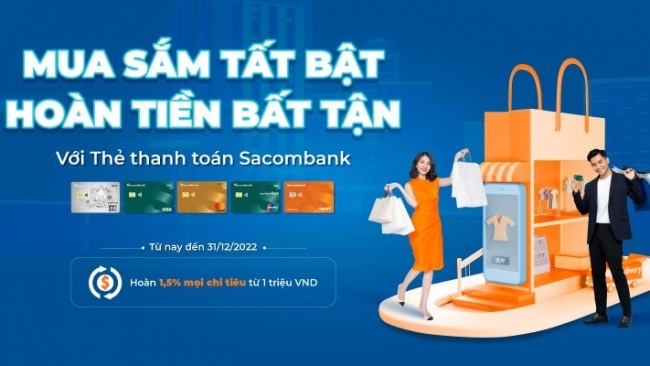 Sacombank hoàn tiền khi chi tiêu qua thẻ thanh toán