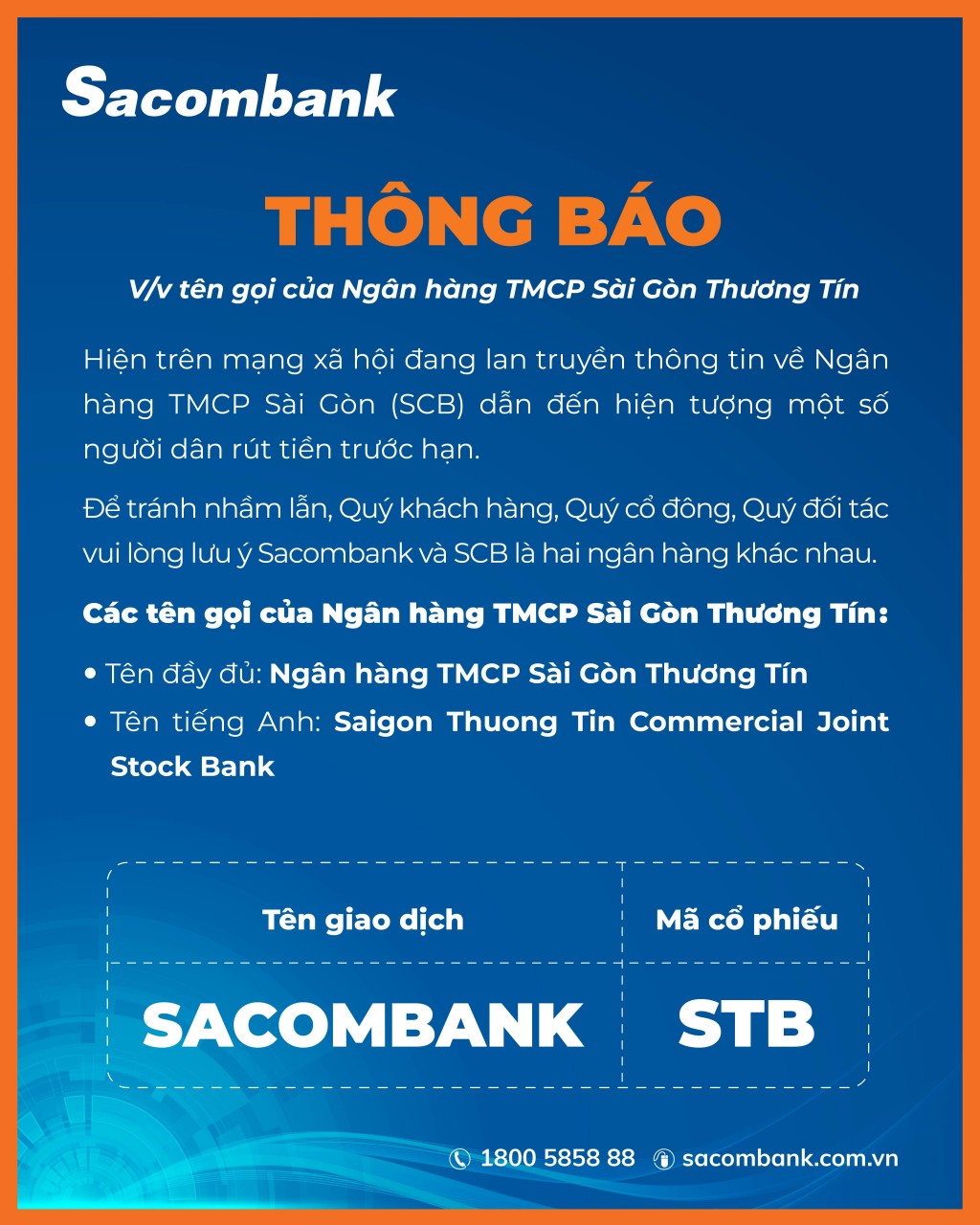 Thông báo của Sacombank