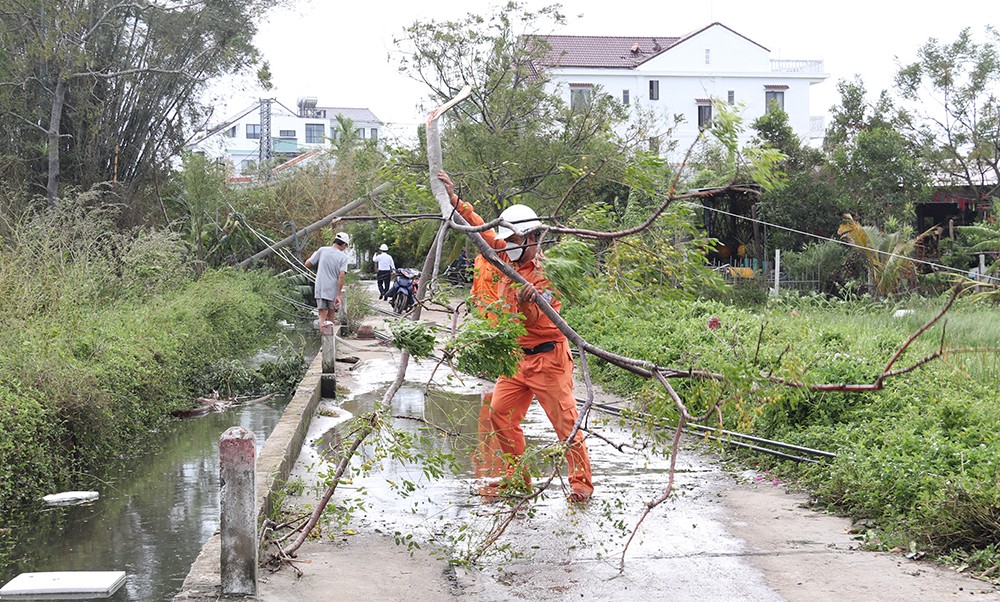 Lực lượng công nhân hỗ trợ người dân loại bỏ cành cây nguy hiểm