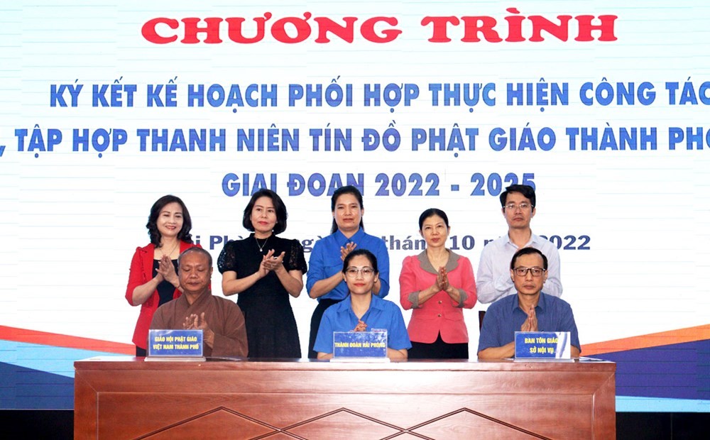 Ký kết Kế hoạch phối hợp thực hiện công tác đoàn kết, tập hợp thanh niên tín đồ Phật giáo thành phố Hải Phòng, giai đoạn 2022 - 2025