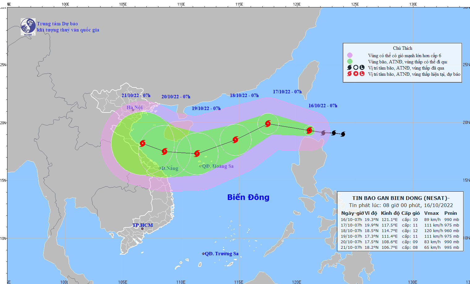 Hướng di chuyển của bão NESAT - Ảnh: Trung tâm DBKTTV quốc gia