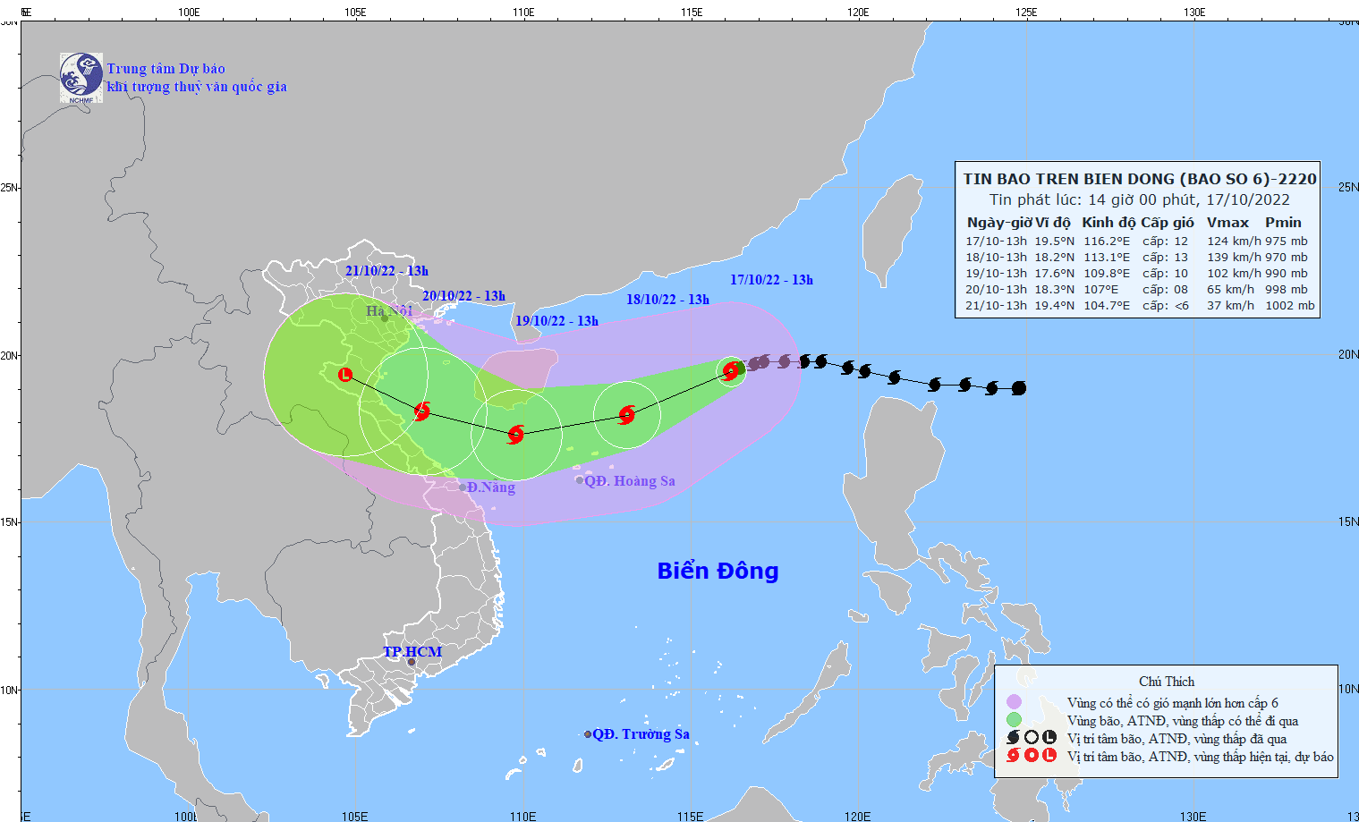 Bão số 6 cách quần đảo Hoàng Sa khoảng 520km về phía Đông Bắc