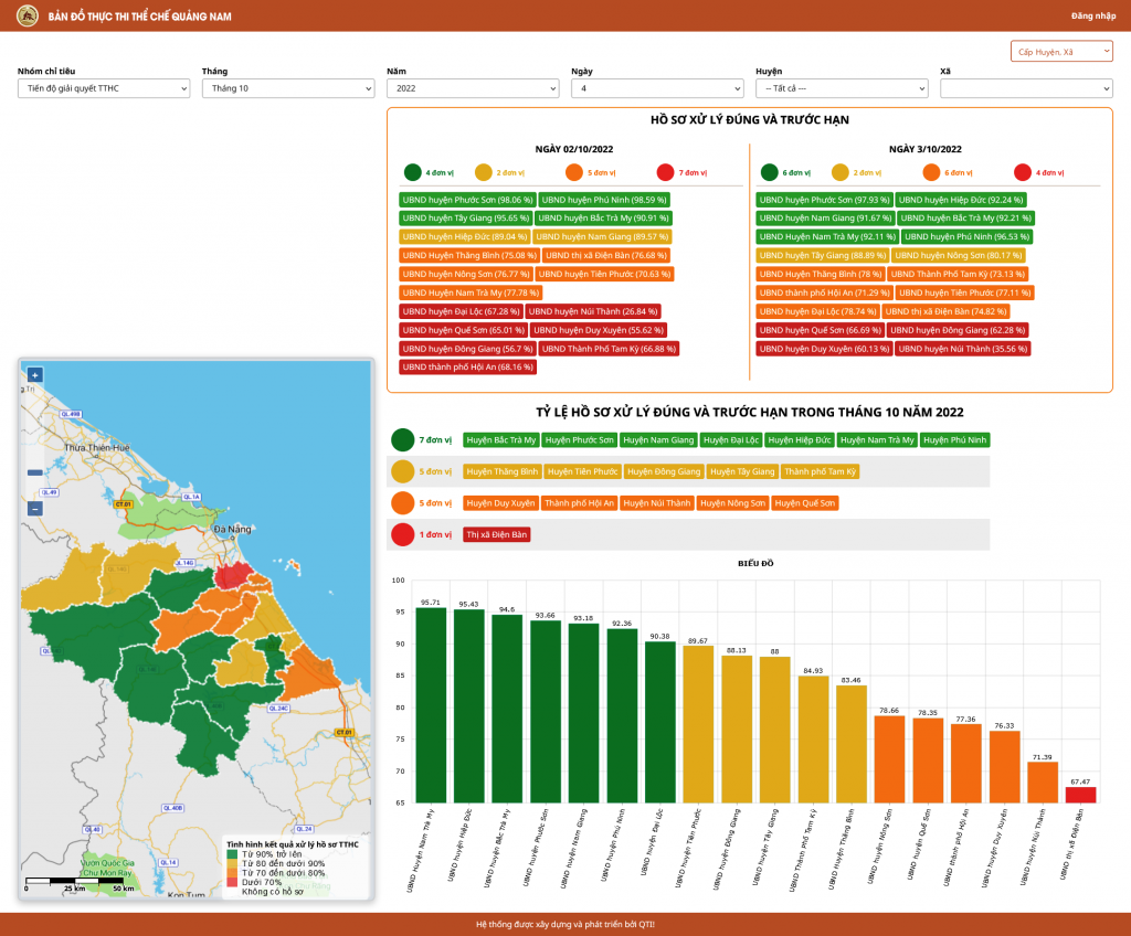 Giao diện bản đồ thực thi thể chế của UBND tỉnh Quảng Nam tại địa chỉ http://bandotheche.quangnam.gov.vn