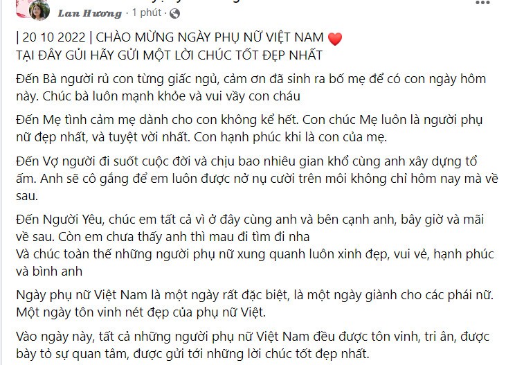 Nhiều bài viết chúc mừng ngày 20/10 trên các fanpage