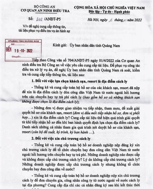 Văn bản của Bộ Công an gửi tỉnh Quảng Nam