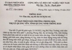 Quảng Ninh: Phát hiện bé trai 2 tháng tuổi bị bỏ rơi trước cửa nhà dân