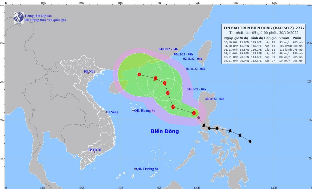 Đường đi của cơn bão số 7. (Nguồn: Trung tâm Dự báo Khí tượng Thủy văn Quốc gia)