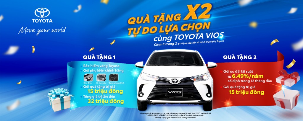 Chương trình ưu đãi từ hệ thống đại lý Toyota trên toàn quốc cho khách hàng mua xe Vios tháng 11/2022