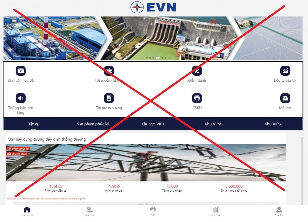 Cảnh báo xuất hiện website giả mạo thương hiệu EVN