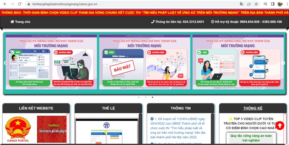 Các video clip được đăng tải trên website cuộc thi https://timhieuphapluatmoitruongmang.hanoi.gov.vn. để bình chọn