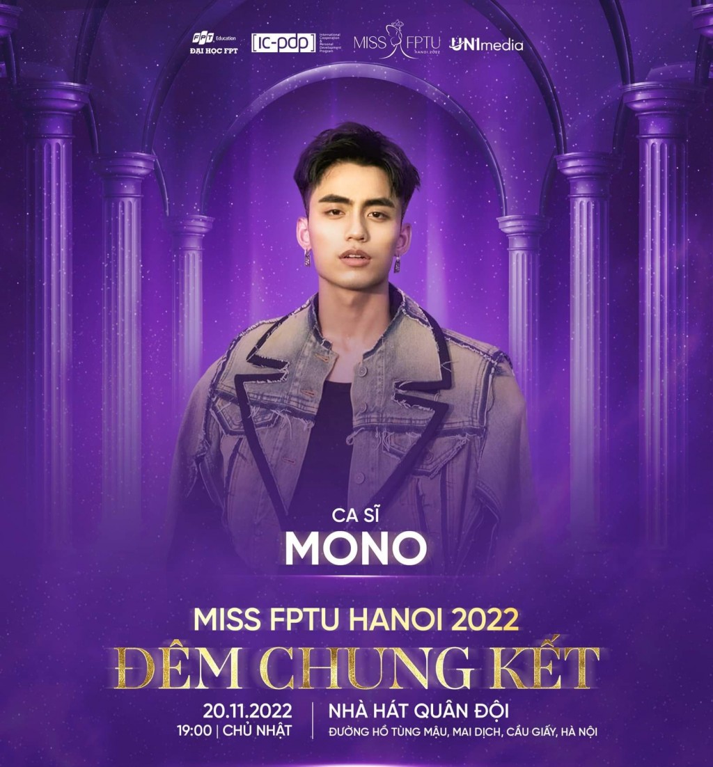 MONO sẽ là ca sĩ khách mời biểu diễn trong đêm chung kết vào ngày 20/11 tới đây