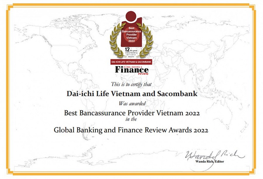 Dai-ichi Life và Sacombank là “Nhà cung cấp dịch vụ Bancassurance tốt nhất Việt Nam 2022”