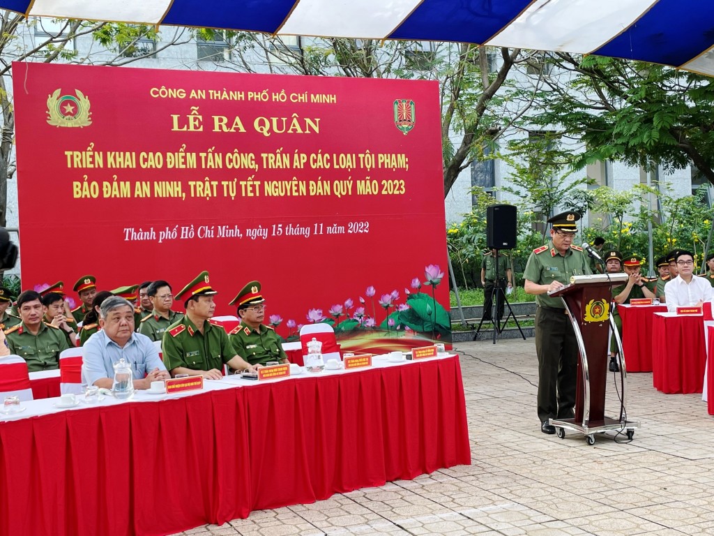 Thiếu tướng Lê Hồng Nam, Giám đốc Công an TP Hồ Chí Minh phát biểu tại buổi lễ