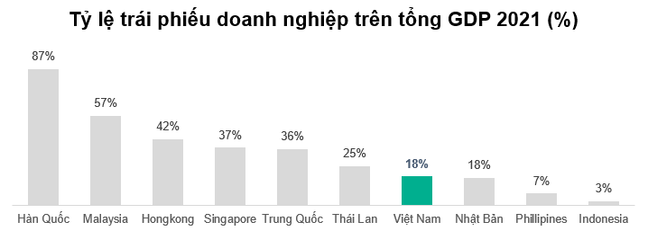 Tỷ lệ trái phiếu doanh nghiệp trên tổng GDP 2021 (%)