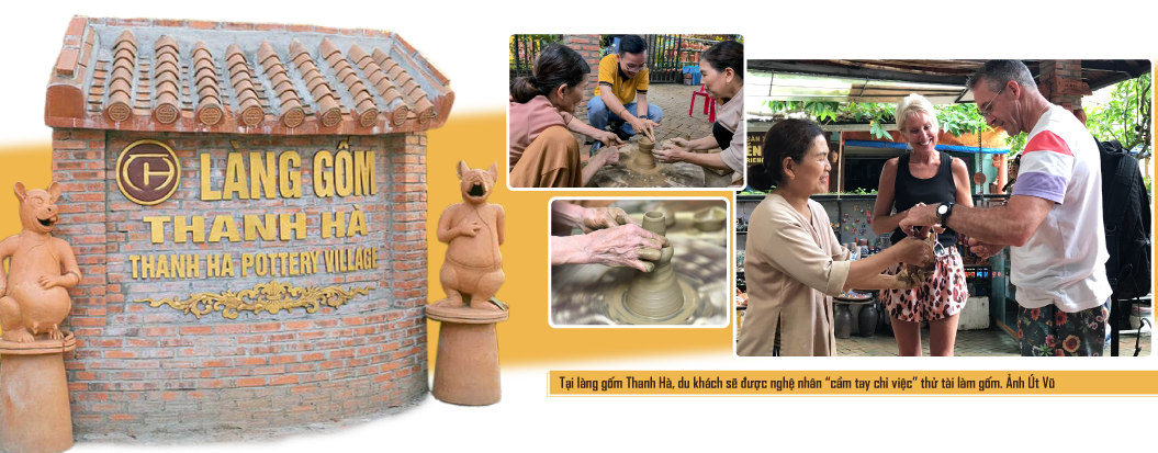 Tại làng gốm Thanh Hà, du khách sẽ được nghệ nhân “cầm tay chỉ việc” thử tài làm gốm. Ảnh Út Vũ