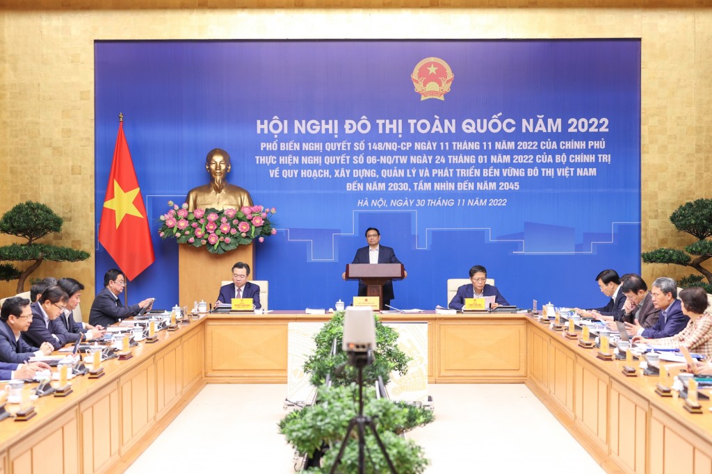 Thủ tướng Phạm Minh Chính chủ trì Hội nghị đô thị toàn quốc năm 2022 - Ảnh: VGP/Nhật Bắc