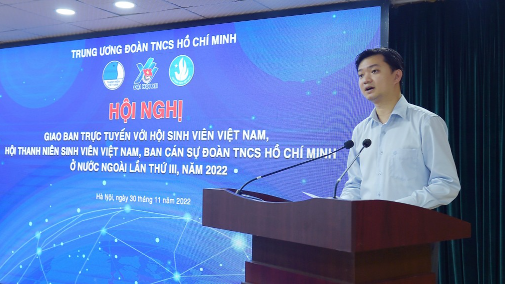 Bí thư Trung ương Đoàn Nguyễn Minh Triết phát biểu tại hội nghị 