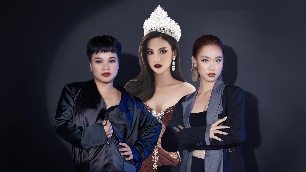 Từ trái qua: Makeup artist Thanh Thư, Hoa hậu Du lịch Thế giới 2022 Lê Trần Bình An và Makeup artist Minh Tú