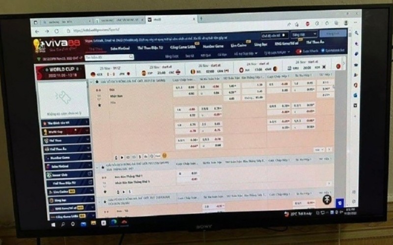Giao diện trang mạng dùng để tổ chức đánh bạc bằng hình thức cá độ bóng đá