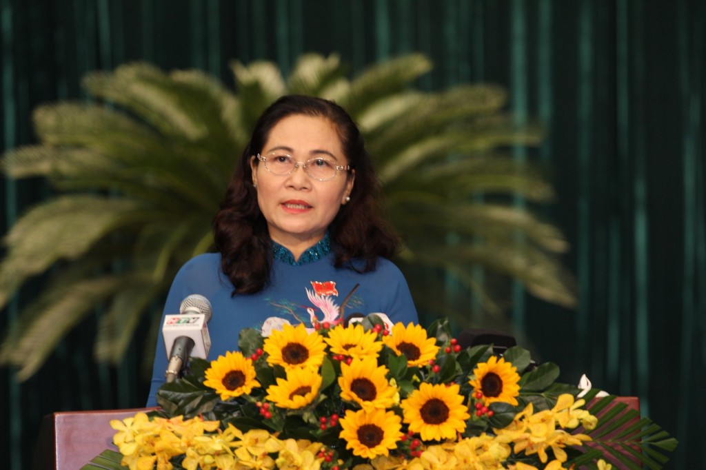 Chủ tịch HĐND TP Hồ Chí Minh Nguyễn Thị Lệ phát biểu khai mạc kỳ họp