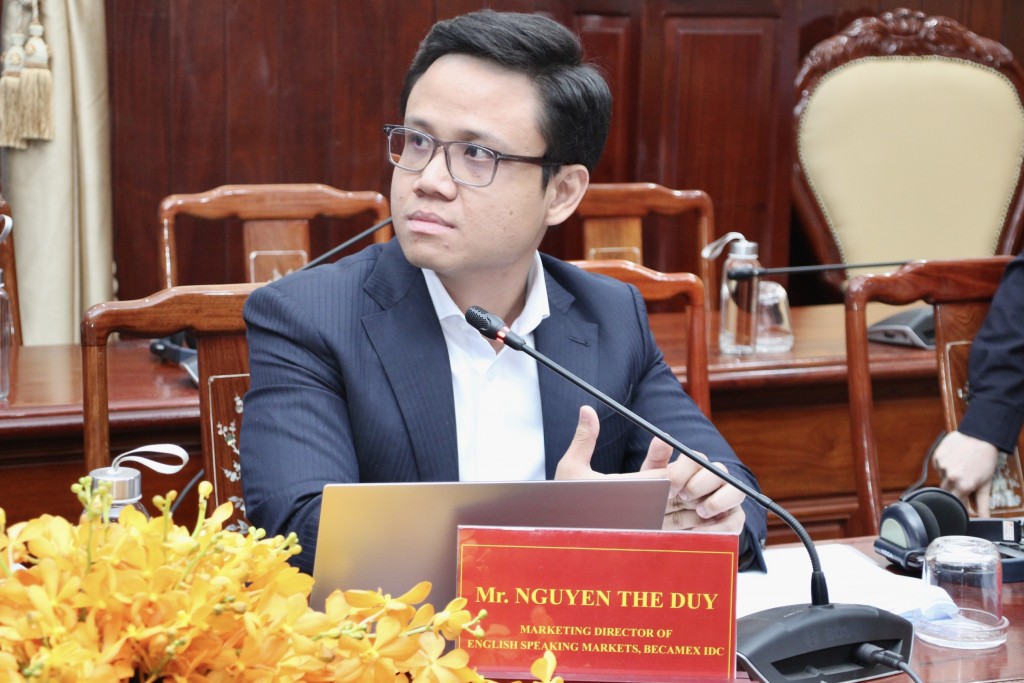 Ông Nguyễn Thế Duy – Giám đốc tiếp thị thị trường Tiếng anh Becamex IDC đã giới thiệu về tiềm năng, cơ hội đầu tư nước ngoài tại Bình Phước và Khu công nghiệp Becamex - Bình Phước