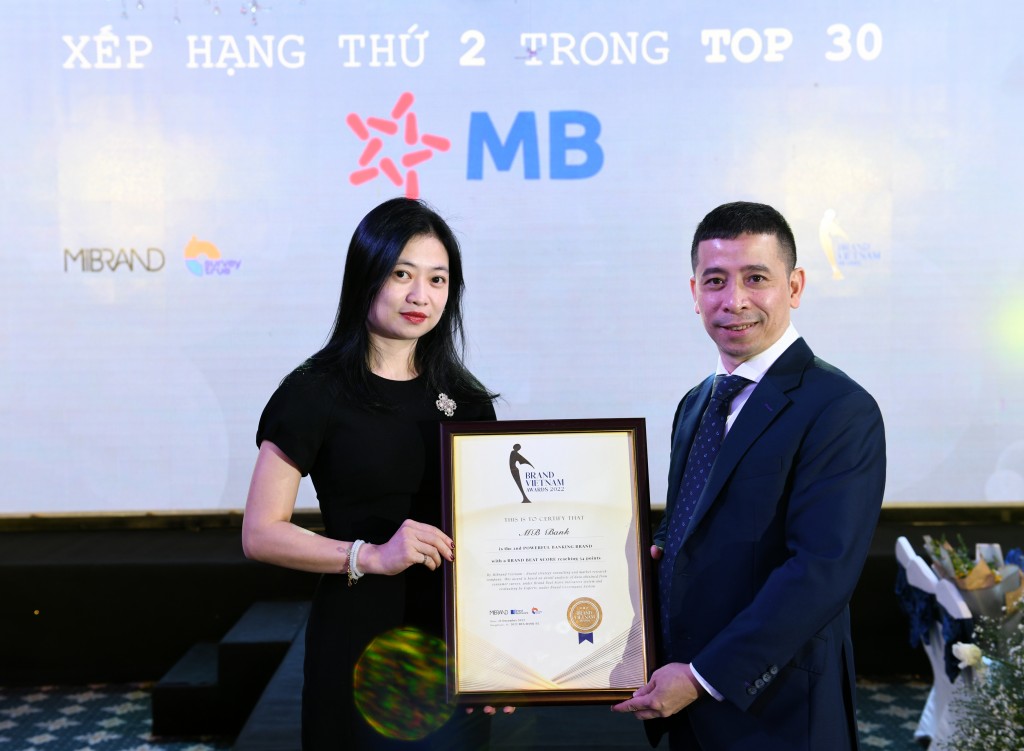 Ngân hàng MB được trao giải “Top 2 thương hiệu mạnh nhất ngành ngân hàng năm 2022” tại Lễ trao giải Brand Vietnam Awards 2022