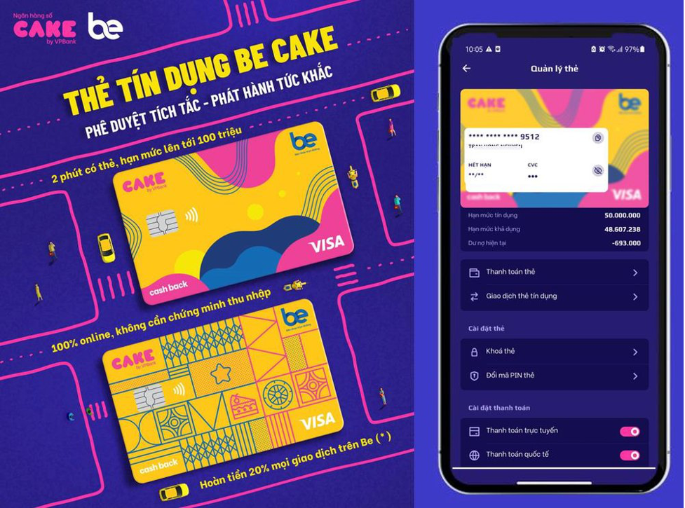 Ứng dụng Cake cũng giúp chủ thẻ tra cứu nhanh chóng thông tin thẻ, dư nợ thẻ, hạn mức tín dụng, 
